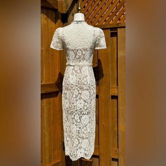 🆕 SELF-PORTRAIT 🧿 BNWOT Cream Lace Diamante Bow Midi Dress, Sz US 2 / UK 6 - Picture 7 of 16
